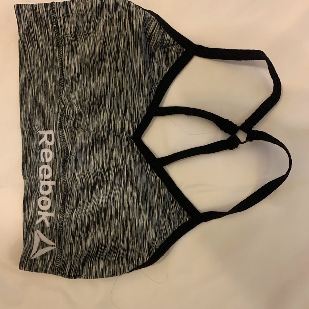 Reebok Black and Gray Space-Dye Sports Bra Top